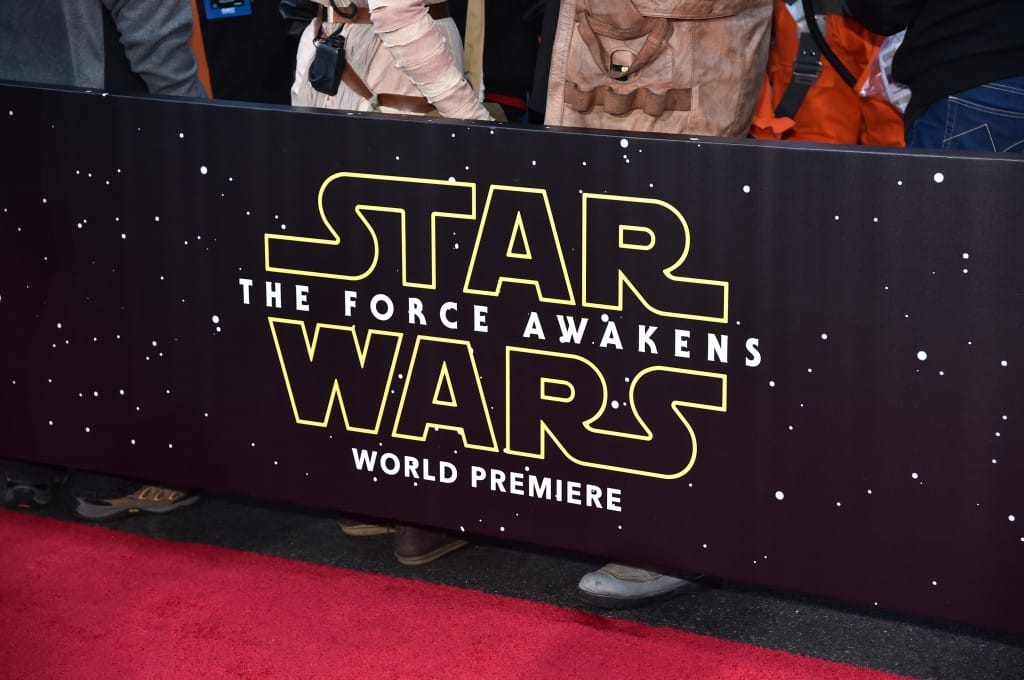 HOLLYWOOD, CA - DECEMBER 14: Star Wars signage is seen during the World Premiere of ?Star Wars: The Force Awakens? at the Dolby, El Capitan, and TCL Theatres on December 14, 2015 in Hollywood, California. (Photo by Alberto E. Rodriguez/Getty Images for Disney)