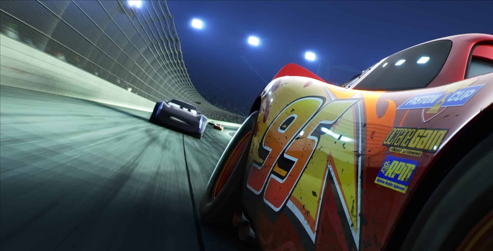 REAR VIEW — The legendary #95 may be leading the pack, but the high-tech Next Gen racers are closing in fast. Directed by Brian Fee and produced by Kevin Reher, “Cars 3” cruises into theaters on June 16, 2017. ©2016 Disney•Pixar. All Rights Reserved.