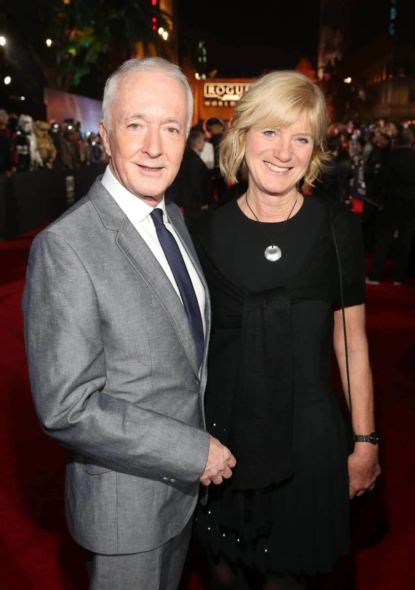 HOLLYWOOD, CA - DECEMBER 10:  Actor Anthony Daniels and Christine Savage attend The World Premiere of Lucasfilm's highly anticipated, first-ever, standalone Star Wars adventure, "Rogue One: A Star Wars Story" at the Pantages Theatre on December 10, 2016 in Hollywood, California.  (Photo by Jesse Grant/Getty Images for Disney) *** Local Caption *** Anthony Daniels; Christine Savage