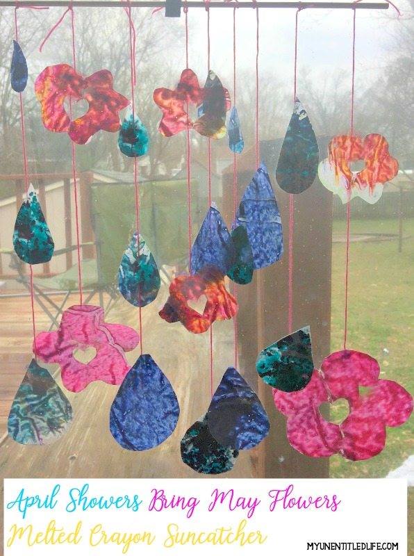 Melted Crayon Suncatchers April Showers Bring May Flowers #12daysof