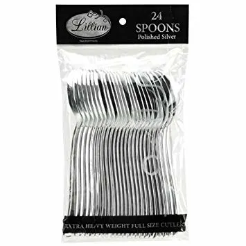 Plastic Cutlery Silverware Extra Heavyweight Disposable Flatware, Full Size Plastic Spoons Like Silver 24 Pack