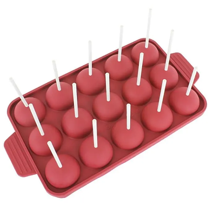 Freshware CB-121RD 15-Cavity Silicone Mold for Cake Pop, Hard Candy, Lollipop and Party Cupcake with 24-count Paper Sticks, Recipe Included