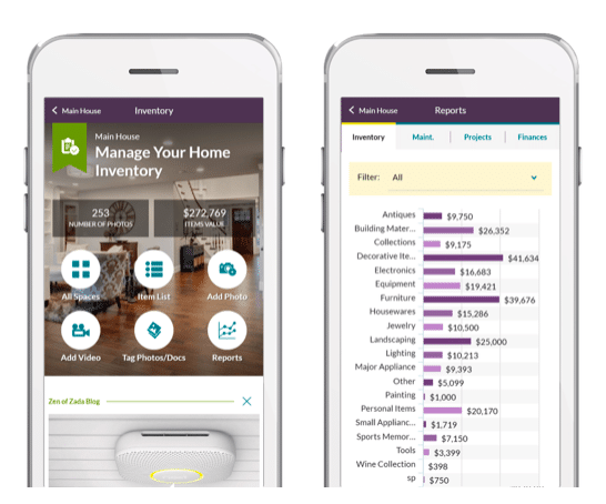 HomeZada is an app that uses data to manage your home for insurance, maintenance, remodeling, and financial purpose.